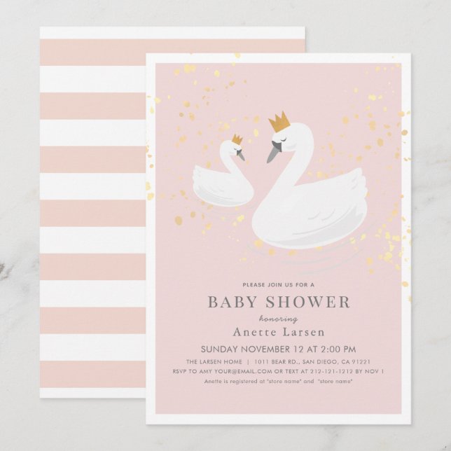 Swan Princess Pink Baby Dusche Einladung (Vorne/Hinten)