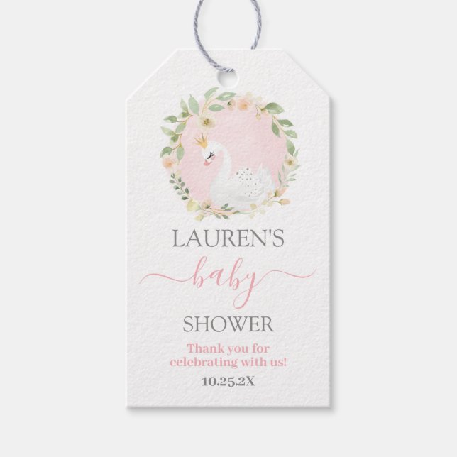Swan Princess Pink Baby Showmarke Geschenkanhänger (Vorderseite)