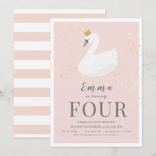 Swan Princess Pink Girl Birthday Einladung