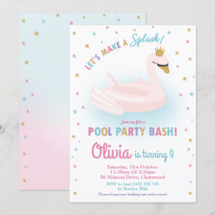 Swan Princess Pool Party Birthday Girl Floatie Einladung
