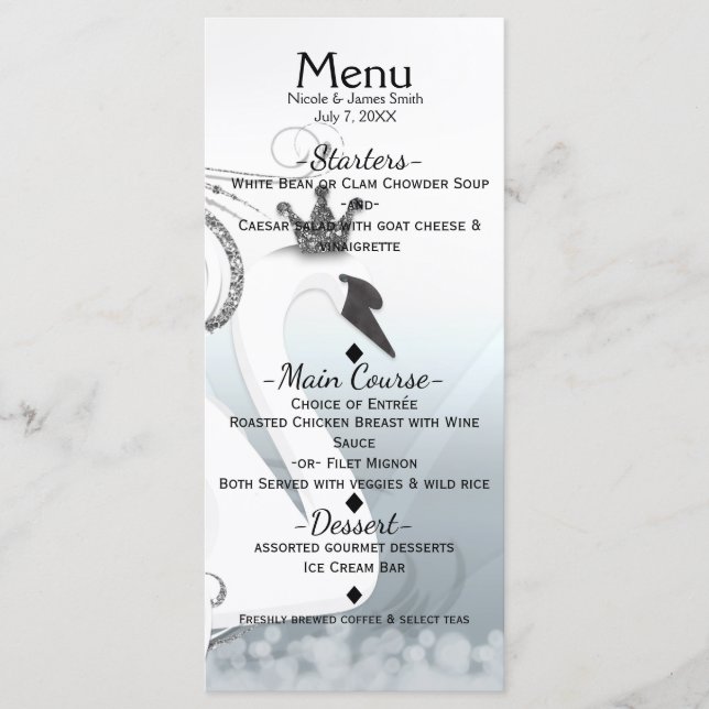 Swan Princess Silver & White Elegant Menu Personna (Devant)