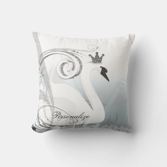 Swan Princess Silver & White Elegante Custom Chic Kissen (Vorderseite)