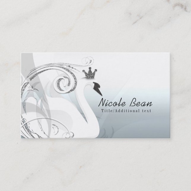 Swan Princess Silver & White Elegante Custom Chic Visitenkarte (Vorderseite)