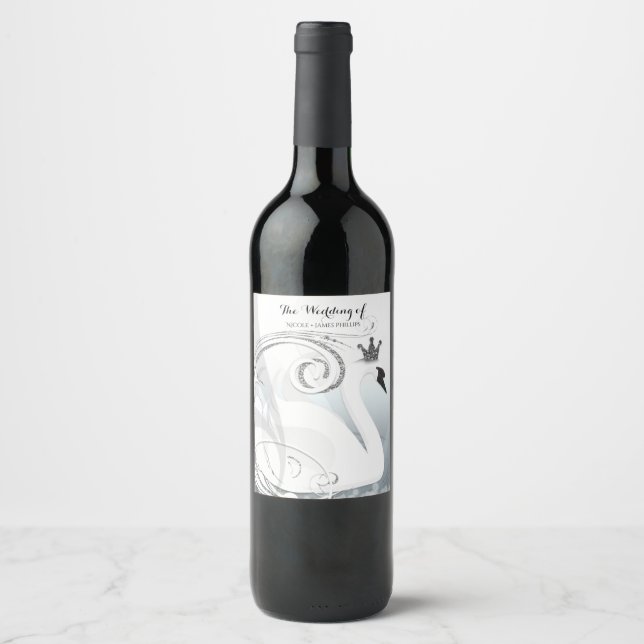 Swan Princess Silver & White Elegante Custom Wine Weinetikett (Vorderseite)