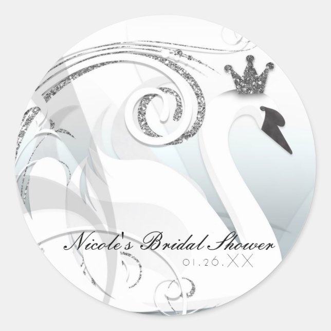 Swan Princess Silver & White Elegantes Gastgeschen Runder Aufkleber (Vorderseite)
