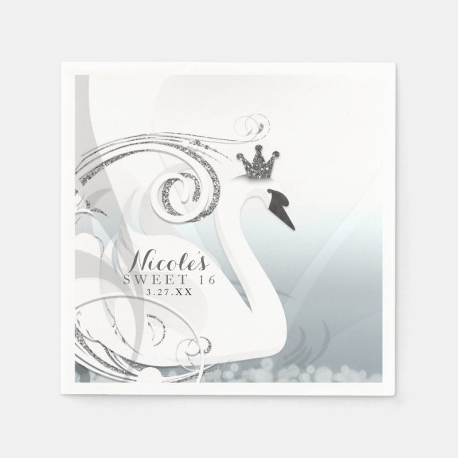 Swan Princess Silver & White Elegantes Party Serviette (Vorderseite)