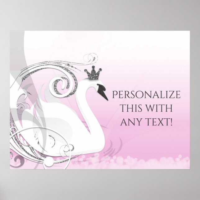 Swan Princess Silver White Pink Baby Dusche Party Poster (Vorne)