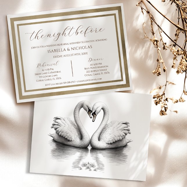 Swan Probe Dinner Hochzeit Einladung (Romantic Night Before Invite)