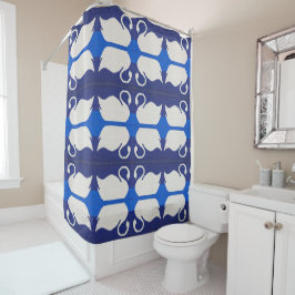 Swan Reflection in Blue Lake Artisan Crochet Print Duschvorhang