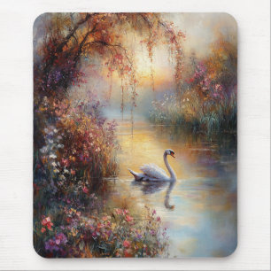 Swan Rustic Impressionist Malerei Mousepad