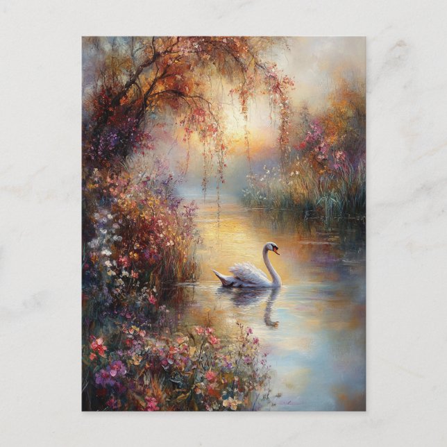 Swan Rustic Impressionist Malerei Postkarte (Vorderseite)