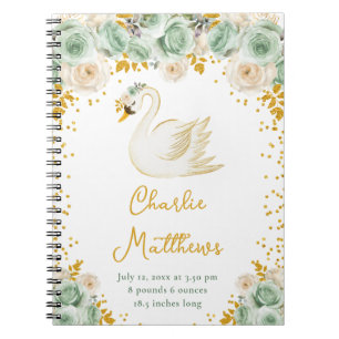 Swan Sage Green und Gold Rose Birnenstatistik Notizblock