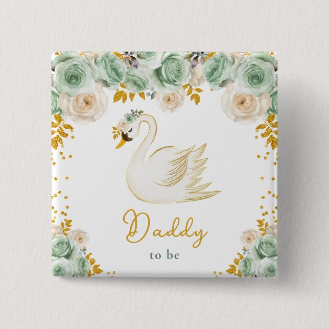 Swan Sage Green und Gold Rose Papa zu sein Button (Vorderseite)