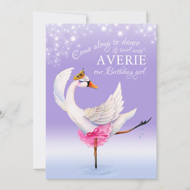 Swan sur ballet lac 6e anniversaire invitations vi (Devant)