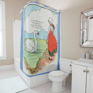Swan, Swan Over Sea Mother Gänse Kinderzimmer Rhym Duschvorhang