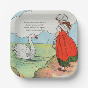 Swan, Swan Over Sea Mother Gänse Kinderzimmer Rhym Pappteller
