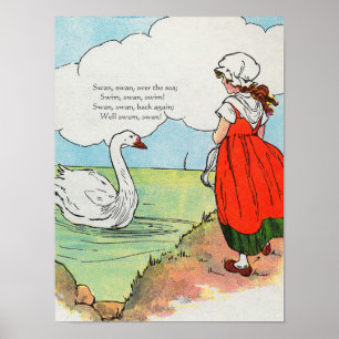 Swan, Swan Over Sea Mother Gänse Kinderzimmer Rhym Poster