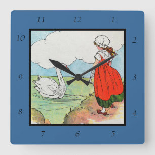 Swan, Swan Over Sea Mother Gänse Kinderzimmer Rhym Quadratische Wanduhr