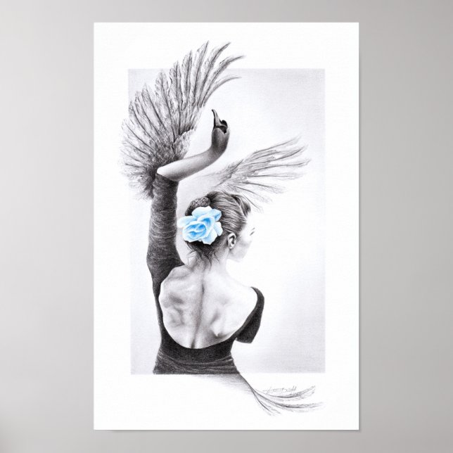 Swan tanzende Frau Ballett Surreal zeichnend Kunst Poster (Vorne)