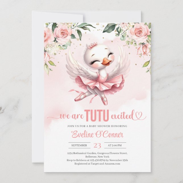Swan tutu ballerina Kleid Rose Goldblume Einladung (Vorderseite)