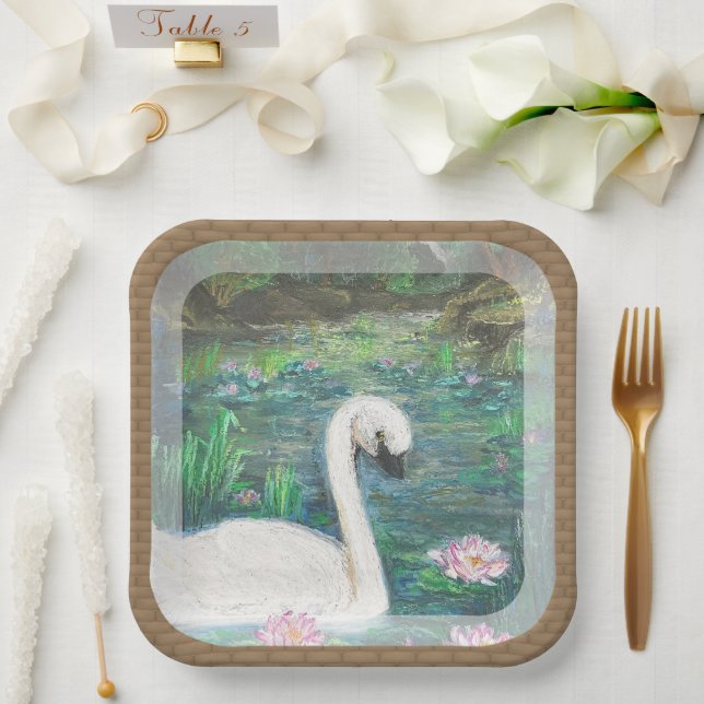 Swan und Lilies (Square) Pappteller (Hochzeit)