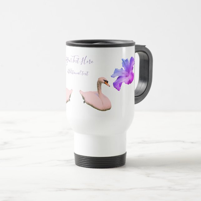 Swan und Single Hibiskus Blume Personalisiert Reisebecher (VorderseiteRechts)
