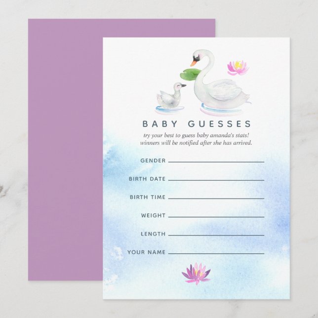 Swan Watercolor Baby Shooting Game Einladung (Vorne/Hinten)