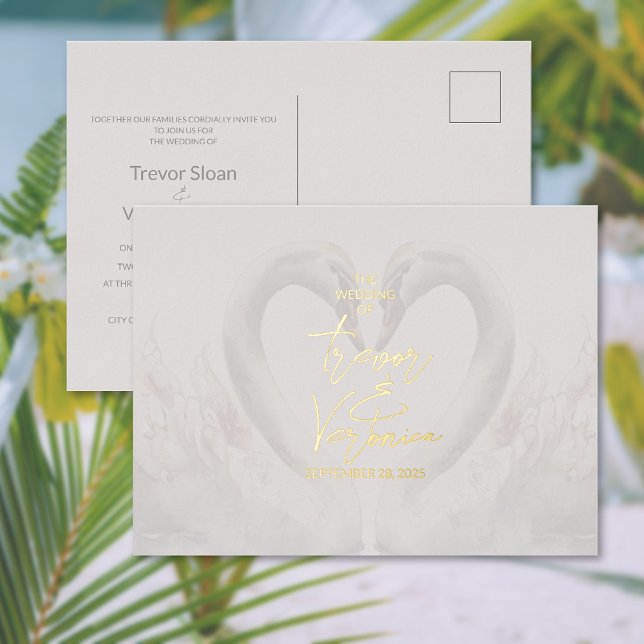 Swan Wedding Foil Einladung Postkarte (Swan Wedding Foil Invitation Postcard (front and back))