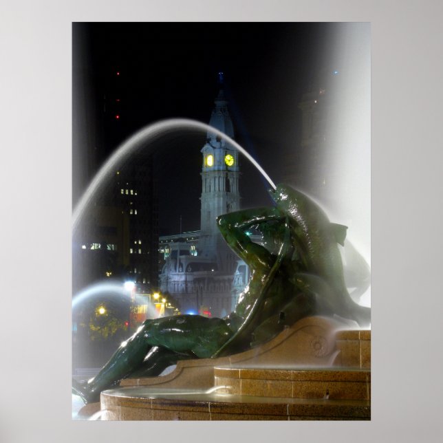 Swann Fountain w/ City Hall Print Poster (Vorne)