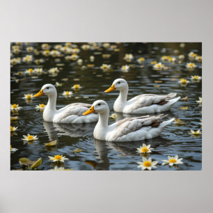 Swans auf einem reflektierenden See Bird Liebhaber Poster
