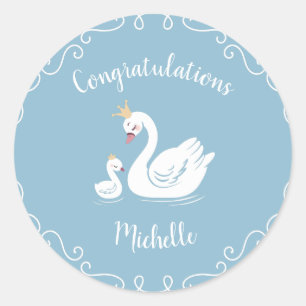 Swans Baby Showbird mit Crown Theme Blue Runder Aufkleber