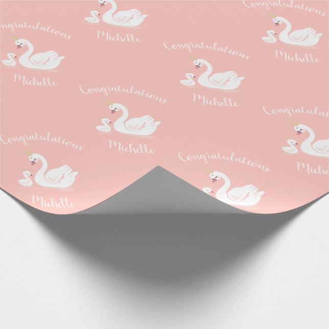 Swans Baby Showbird mit Crown Theme Peach Geschenkpapier (Ecke)