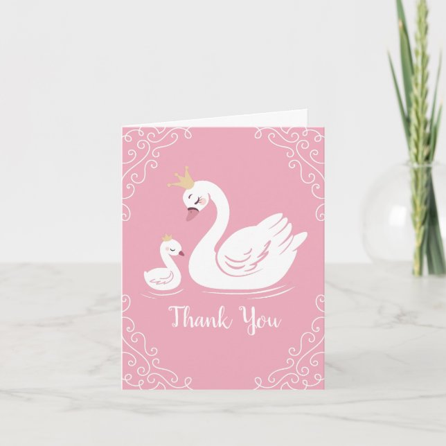 Swans Baby Showbird mit Crown Theme Pink Dankeskarte (Vorderseite)