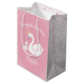 Swans Baby Showbird mit Crown Theme Pink Mittlere Geschenktüte