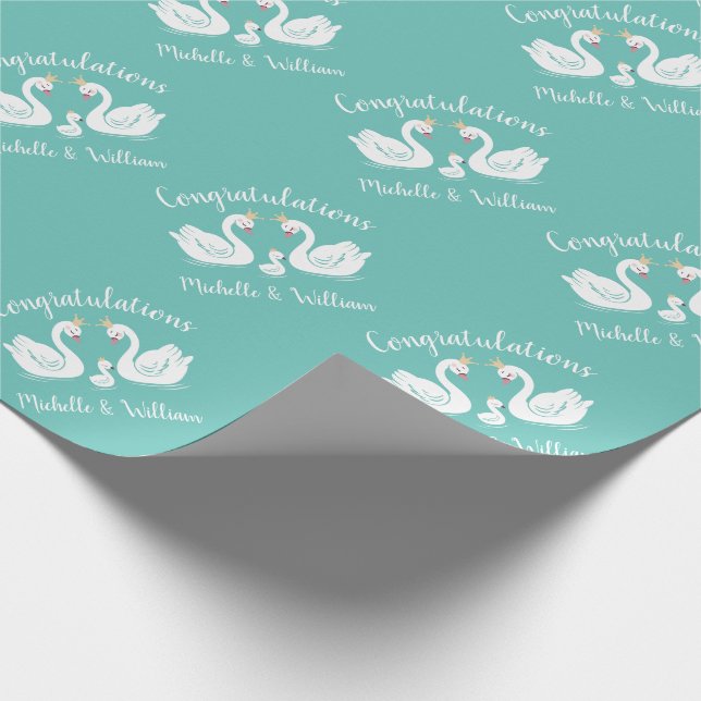 Swans Baby Shower Bird mit Crown Co-Ed Aquamarin Geschenkpapier (Ecke)