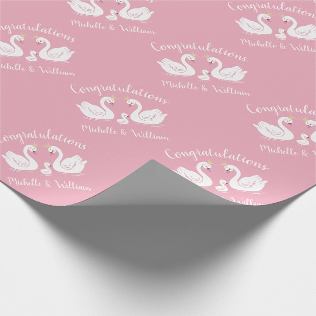 Swans Baby Shower Bird mit Crown Co-Ed Pink Geschenkpapier (Ecke)