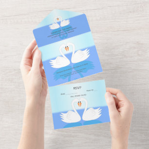 Swans Design Wedding All In One Einladung