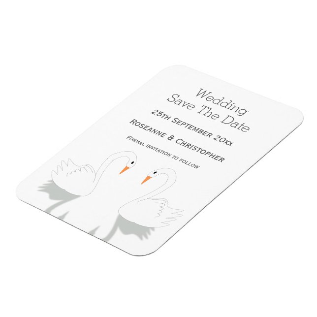 Swans Design Wedding speichert das Datum Magnet (Linke Seite)