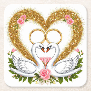 Swans Embracing in elegante künstlerische Anzeige Rechteckiger Pappuntersetzer