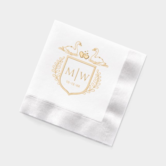Swans Hearts Wappen 2 Initial Wedding Monogram Servietten Mit Folie (Links)