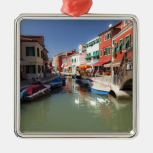 Swans in Canale, Burano Island, Venedig, Italien Silbernes Ornament