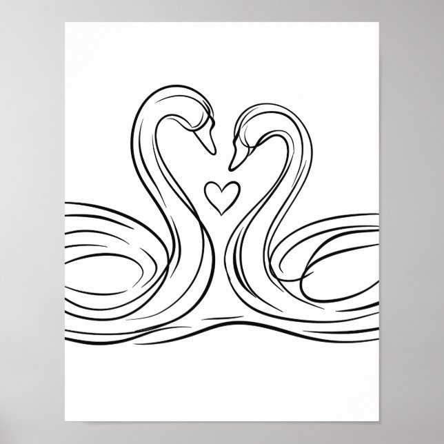 Swans in Liebe Line Art Poster Irish Wildlife (Vorne)