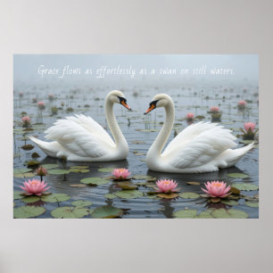 Swans in Morning Mist Nature Lover Poster