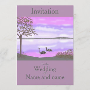 Swans Lake Sunset Szene Hochzeit RSVP fügen Namen  Einladung