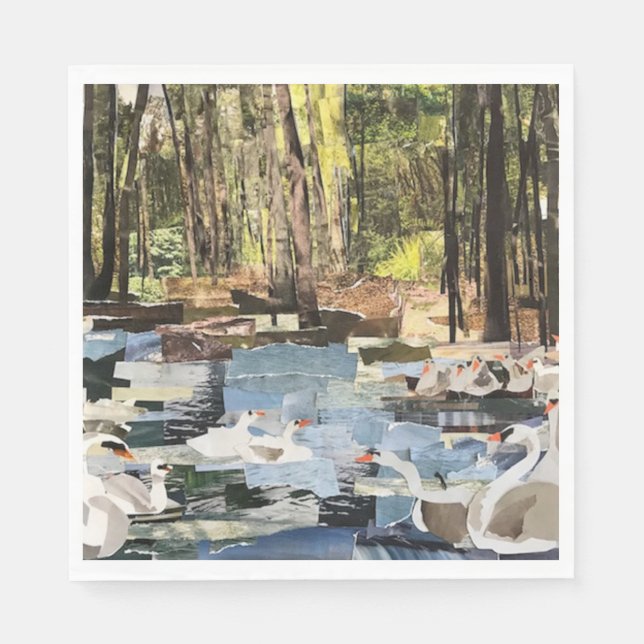 "Swans On River" Cut Paper von Willowcatdesigns Serviette (Vorderseite)