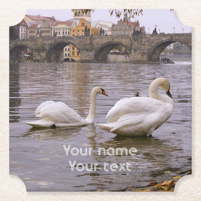 Swans und Karlsbrücke in Prag Untersetzer (Vorderseite)