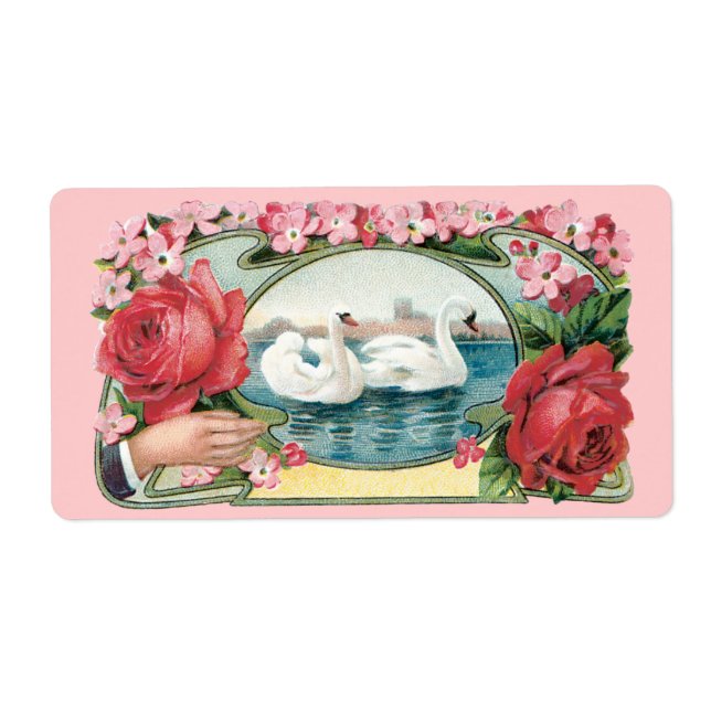 Swans und Rose Vintag Art Large Label (Vorne)