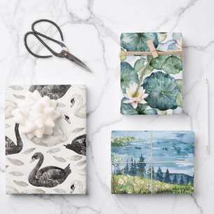Swans Water Lilies Lake Brautparty Geschenkpapier Set