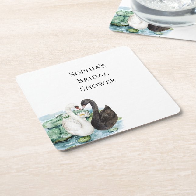 Swans Water Lilies Lake Romantisches Brautparty Rechteckiger Pappuntersetzer (angewinkelt)