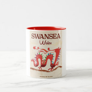 Swansea Wales Dragon Poster Zweifarbige Tasse